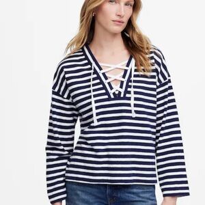 Madewell Navy and White Striped Lace-Up Top